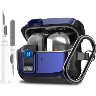Imagem de Capa para Galaxy Buds 3 Pro/3/3 FE com clipe de trava segura, à prova de choque para Samsung Galaxy Buds3/3 Pro 2024/3 FE 2025, capa rígida protetora com mosquetão e kit de limpeza para homens e