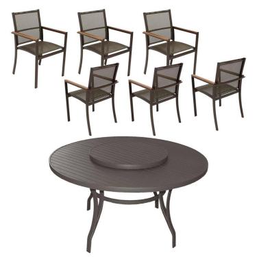 Imagem de Jogo De Mesa 1,40m 6 Cadeiras Alumínio área Externa Interna Marrom