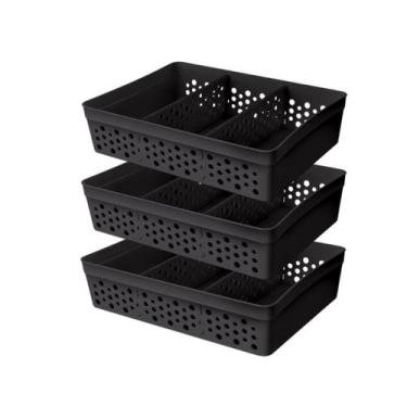Imagem de Kit 3 Cesto Organizador Rattan c/ 2 Divisórias Tam GG P/ Joias Maquiag