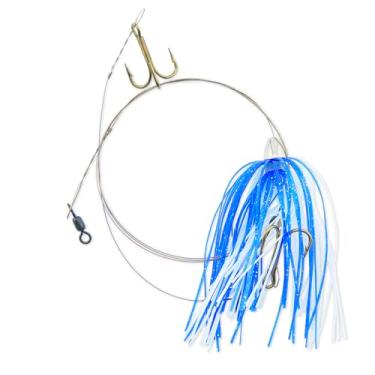 Imagem de C&H Lures, King Buster Kingfish Pro-Rig, cabeça de 1/226.8 g, saia azul/branca, dois ganchos agudos #4 4X, giratório, fio líder de fio único de aço inoxidável, 9 m