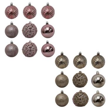 Imagem de Bolinha de Natal Mix de Modelos c/ 9 Peças 6cm- Cores Sortidas- Chibra