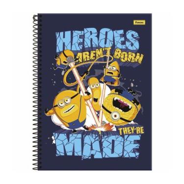 Imagem de Caderno Minions Espiral Capa Dura 1 Matéria 80F Escolar, Marinho