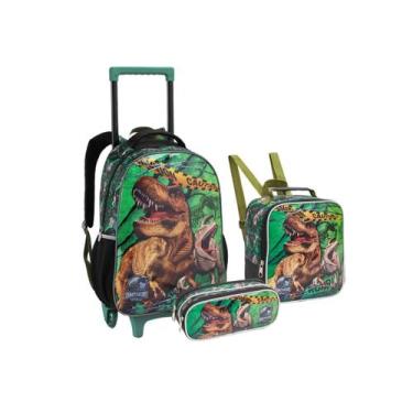 Imagem de Kit Mochila Rodinha Dinossauro Meninos Infantil Escolar - Seanite