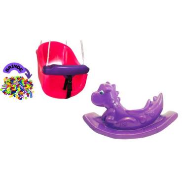 Imagem de Kit Playground Meninos e meninas Balanço com Cinto e Trava e Dinossaur