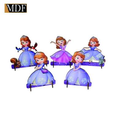 Imagem de Totens de Mesa Princesinha Kit com 5 Displays Aniversário Mdf Adesivad