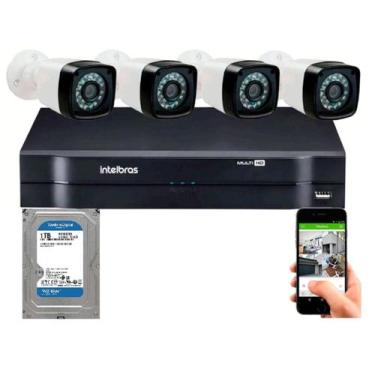 Imagem de Kit 4 Câmeras Segurança 720p Hd Dvr Full Hd Intelbras 4ch c/Hd 1Tb
