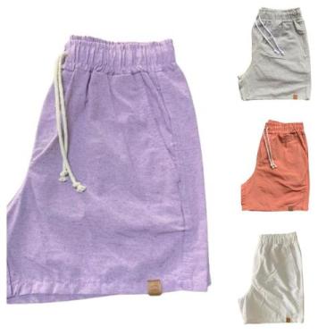 Imagem de Kit 4 Shorts Mauricinho Plus Size Fio Tinto Linho 3 Bolsos - C&C, Lilá