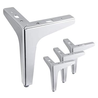 Imagem de Conjunto de 4 pernas de móveis Kyuionty de 15 cm, pernas de sofá de metal modernas para móveis de gabinete, sofá e mesa, pés de móveis triangulares de substituição (revestimento cromado)