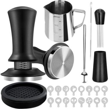 Imagem de Conjunto de calcadeira de café expresso de 22 peças, acessórios para máquina de café expresso de 53 mm com calcadeira de café expresso, ferramenta WDT, agitador de café, jarra de espuma, caneta latte