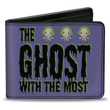 Imagem de Beetlejuice Carteira, Bifold, Beetlejuice Chibi the Ghost With the Most Pose Purple Green, Couro Vegano, 4.0" x 3.5", Casual