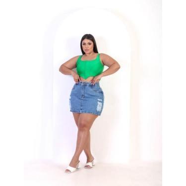 Imagem de Mini Saia Jeans Plus Size Cintura Alta Destroyed Tendência - Explosao 