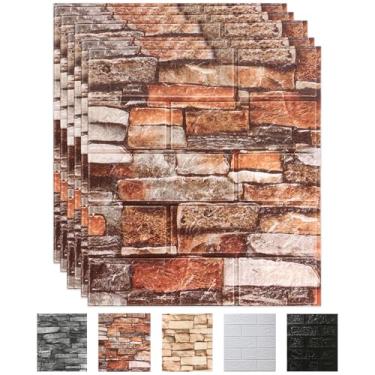 Imagem de CvoMep Pacote com 10 painéis de parede 3D que descascam e colem, papel de parede 3D de espuma à prova d'água, papel de parede autoadesivo para quarto, banheiro, cozinha (35 x 38 cm)