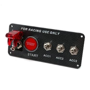 Imagem de 12V 40A Kit de Ignição de Carro de Corrida 40A, Botão de Botão de Painel de Fibra de Carbono Com 3 Botões de Alternância, Metal Universal para Caminhão de Carro, Chassi