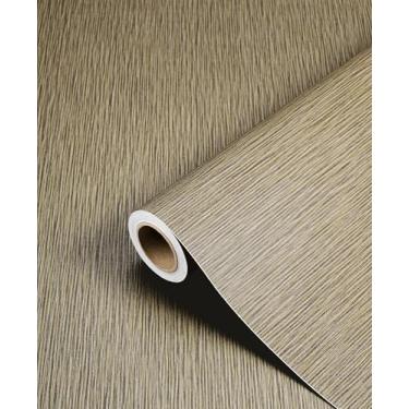 Imagem de HelloWall Papel de parede de pano de grama dourado marrom 45 x 805 cm Papel de parede de tecido de linho removível para armários Papel de parede de fácil remoção adequado para apartamentos para