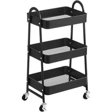 Imagem de Prateleira Com Rodinhas Carrinho Organizador Estante Fruteira Multiuso de Metal Preto
