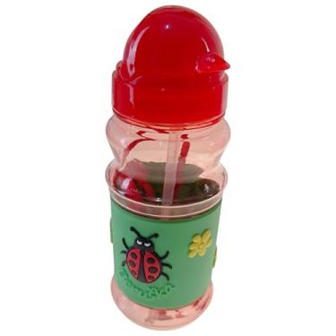 Imagem de Garrafa De Água Suco Infantil Canudo em Silicone Garrafinha 420ml Escolar (Vermelha - Joaninha)