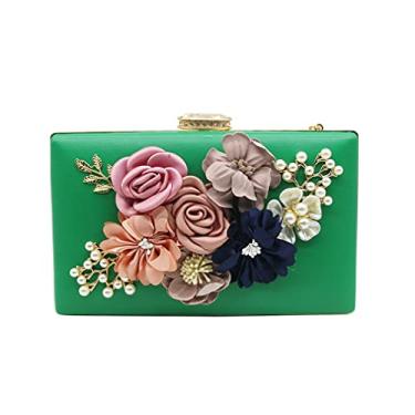 Imagem de Shiiriin Bolsa feminina 3D floral pérola clutch perfeita para casamento, noite e festas, Verde, Standard