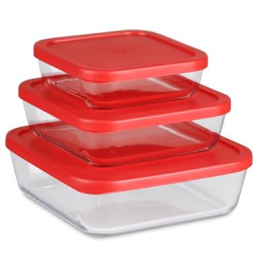 Imagem de Kit 3 Assadeira de Vidro com Tampa Forma Refratário Lasanheira Resistente ao Forno Frezzer