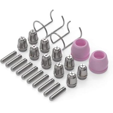 Imagem de YESWELDER Kit de consumíveis de tocha de cortador de plasma AG-60 24 peças (padrão)/20 bocais de 0,40 cm, 20 eletrodos, 10 xícaras, 4 suportes para SG-55 AG-60 WSD-60