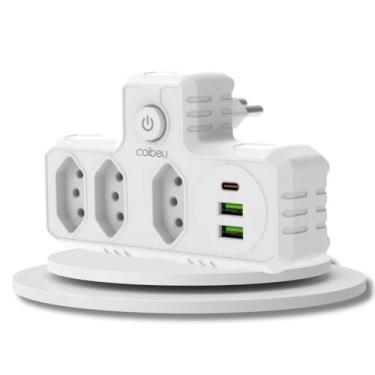 Imagem de Adaptador de Tomada 3 Tomadas 2 Interface USB 1 Porta USB Type-C Branc