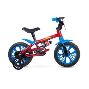 Imagem de Bicicleta intantil Aro 12 Nathor Homem Aranha com rodas de treinamento