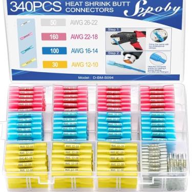 Imagem de Conectores de extremidade termorretrátil de 340 peças, kit de conectores de fio elétrico de grau marítimo Sopoby com isolamento de cobre vermelho estanhado, terminais de crimpagem, emenda de