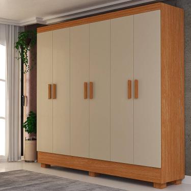 Imagem de Guarda-Roupa Solteiro Funcional Roupeiro 6 Portas para Quartos Pequenos 100% MDF