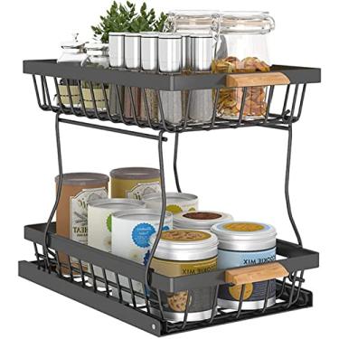 Imagem de LIFOND Organizador sob a pia de 2 níveis, organizador de pia empilhável sob o armário, cestos organizadores deslizantes para banheiro, cozinha, escritório, preto, prateleira embaixo da pia, preta