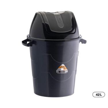 Imagem de Lixeira Preta Basculante Plástica Grande 42L com Tampa Resistente para