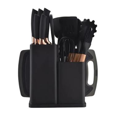 Imagem de Kit Conjunto 19 Peças Utensílios de Cozinha em Silicone e Madeira – Espátulas, Colheres, Pegador, Fouet, Antiaderente, Resistente ao Calor, Ideal para Panelas, Cozinhas e Presentes (Preto)