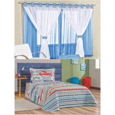 Imagem de Cortina Juvenil Quarto Menino E Colcha Matelada Avião - ul - Casa Show