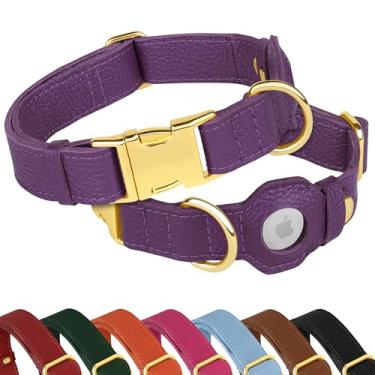 Imagem de Coleira Airtag de couro para cães - Coleira macia para cães com suporte Apple AirTag e fivela de metal - Coleiras de segurança GPS para animais de estimação para cães pequenos, médios e grandes, rosa