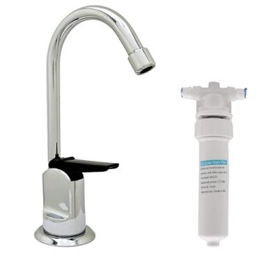 Imagem de Torneira dispensadora de água pura estilo Touch-Flo de 15 cm com unidade de filtro de água em linha sob a pia, A203F-05, níquel polido