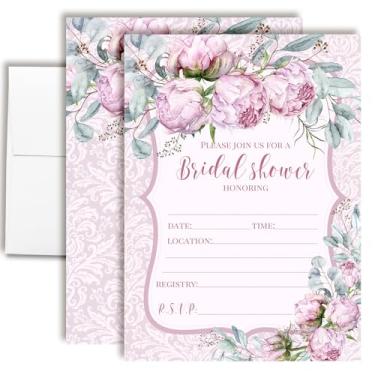 Imagem de Convites de chá de panela de peônia rosa - 20 5x7 preencher elegantes cartões florais para chá de casamento com envelopes - convites românticos para blush e vegetação da AmandaCreation