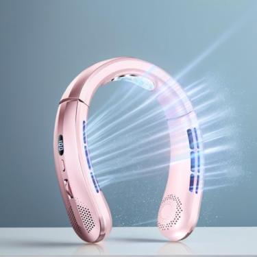 Imagem de Ventilador de resfriamento de pescoço portátil, 100 velocidades, design sem lâminas, recarregável USB-C, ultra silencioso, cinza/branco (rosa rosa)