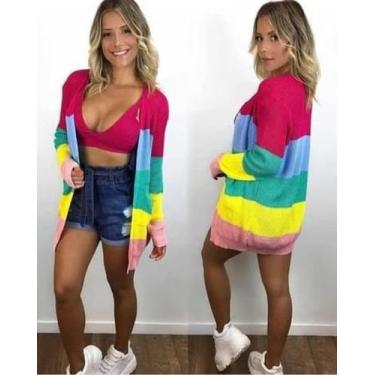 Imagem de Cardigam casaco colorido trico - Filó Modas, Colorido, g