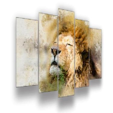 Imagem de Quadro Decorativo Mosaico 5 Peças Mod348 Leão De Judá 01 - Eco Decor