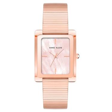 Imagem de Anne Klein Relógio feminino com pulseira de malha, rosa