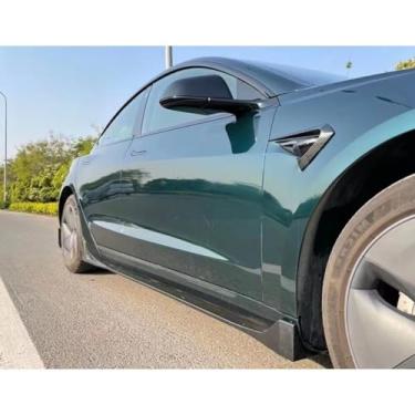 Imagem de Para Model 3 Fast Car Side Skirt Lip Spoiler Extensão Splitter Difusor Guard Para Model 3 Fast 2019-2023 Body Kit (Carbon Look)