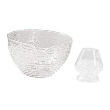 Imagem de Ioensy Conjunto de tigela de vidro Matcha e suporte para batedor, capacidade de 530 ml, resistente, feito à mão, com bico para amantes de chá, acessórios