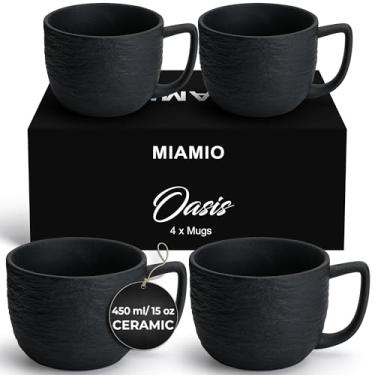 Imagem de MIAMIO – Conjunto de 4 canecas de café/caneca de 425 g - Caneca de cerâmica preta fosca para café, latte, cappuccino e chá - Coleção Oasis