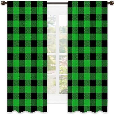 Imagem de Cortinas blecaute xadrez Buffalo para quarto - Cortinas escurecidas com isolamento térmico para sala de estar, L 132 x C 150 cm