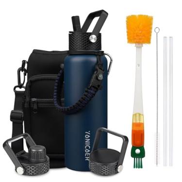 Imagem de YONICOER Garrafa de água isolada de 1,134 g, aço inoxidável a vácuo de parede tripla (pode ser lavada na lava-louças), à prova de vazamento e não BPA, jarro com alça de paracord e tampas de bico de