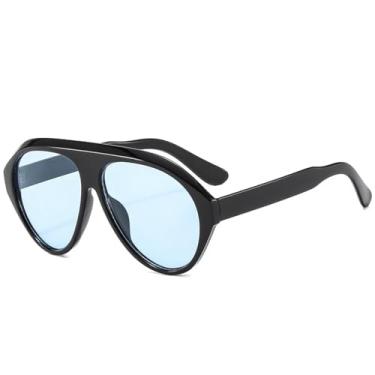 Imagem de VFDHN Óculos de sol grandes da moda para mulheres, retrô, cor de doce, UV400, masculino, esportivo, para dirigir (preto e azul)