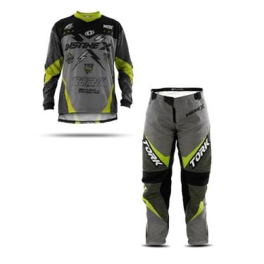 Imagem de Calça e Camisa Motocross Insane X Cinza e Amarelo (Tamanhos) Cam. Xgg 