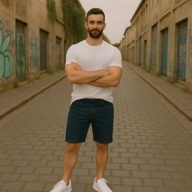 Imagem de Bermuda Jeans LISO SKINNY Masculina Casual Elastano Slim 409 - Iron, A