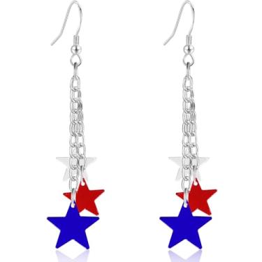 Imagem de Gdpaddy Brincos pendentes de coração de estrela de acrílico 4 de julho Dia da Independência com glitter vermelho branco azul EUA sorvete brincos femininos, Large, Plástico, Sem pedra preciosa