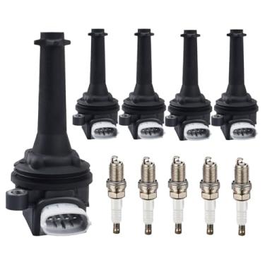 Imagem de Pacote de bobina de ignição UF517 e velas de ignição irídio (conjunto de 5) compatível com Volvo C30 C70 S40 S60 V50 V60 V70 XC60 XC70 2.4L 2.5L L5, para 30713417 5C1778