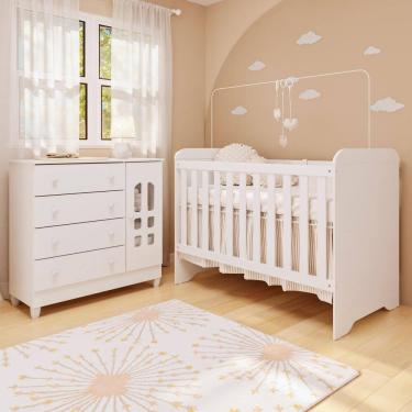 Imagem de Quarto de Bebê Cômoda com Fraldário Selena Berço 3 em 1 Gabrielle Branco Carolina Baby