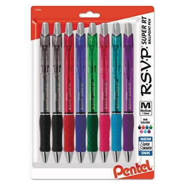 Imagem de Pentel Caneta esferográfica retrátil BX480BP8M R.S.V.P. Super RT, 1 mm, barril/tinta sortida, pacote com 8